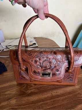 Gaitan Vintage Hand-Tooled Brown Leather Satchel made in Mexico 60-70's